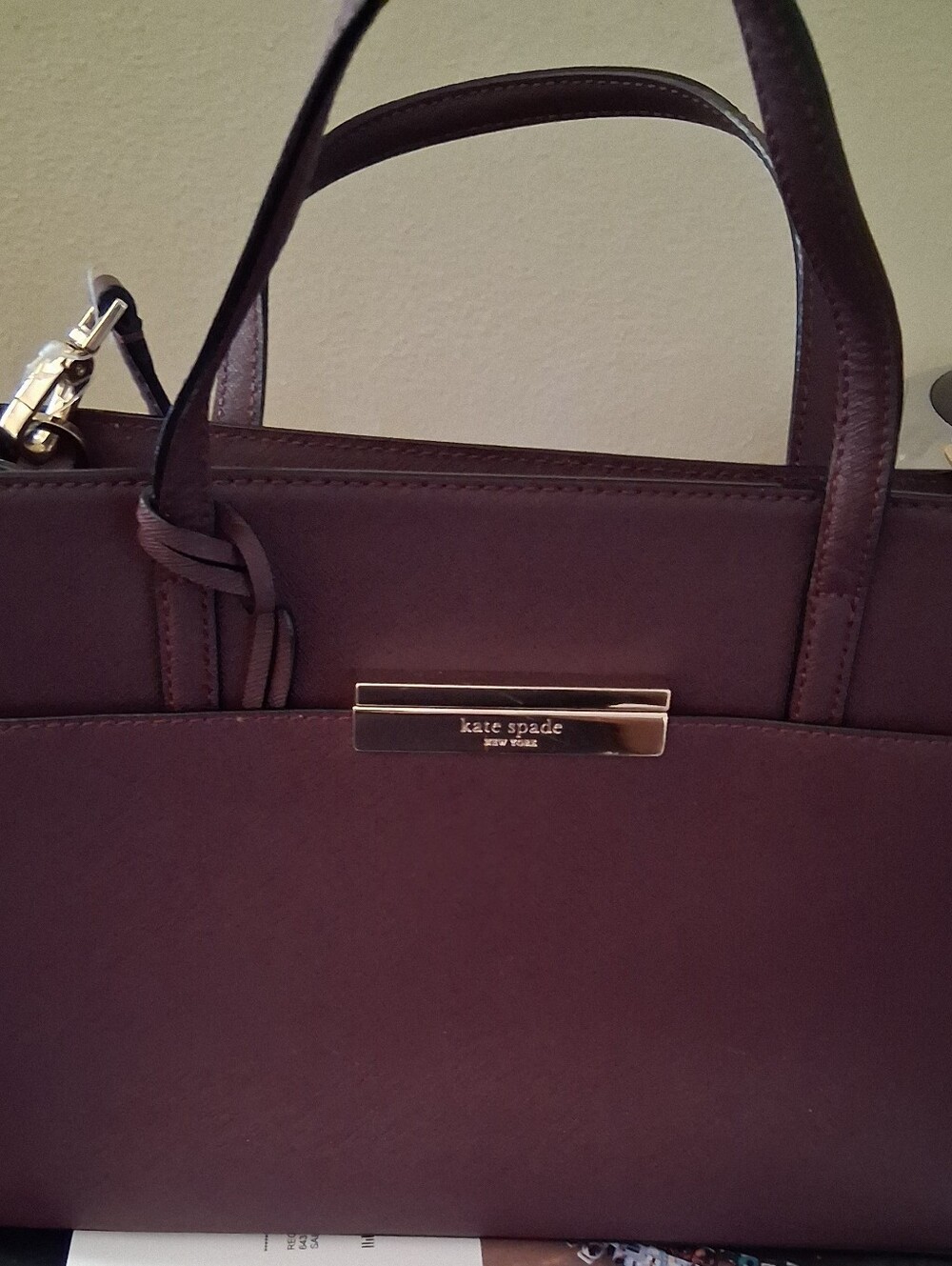 Kate Spade New York purple leather satchel Crossbody Handbag with gold hardware